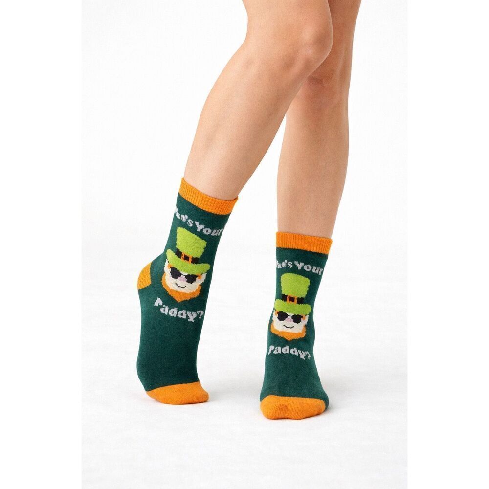 St Patrick’s Day Men’s Crew Socks Funny Paddy Leprechaun Green 6-12 NWT